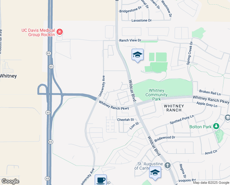 map of restaurants, bars, coffee shops, grocery stores, and more near 1130 Whitney Ranch Pkwy in Rocklin