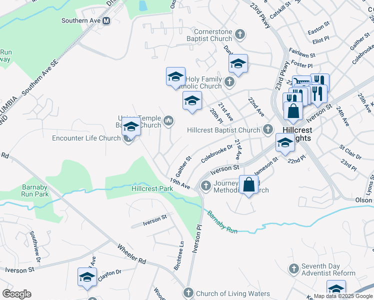 map of restaurants, bars, coffee shops, grocery stores, and more near 1923 Oakwood Street in Temple Hills