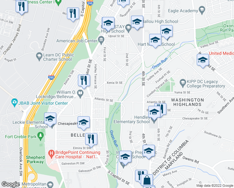 map of restaurants, bars, coffee shops, grocery stores, and more near 133 Yuma Street Southeast in Washington