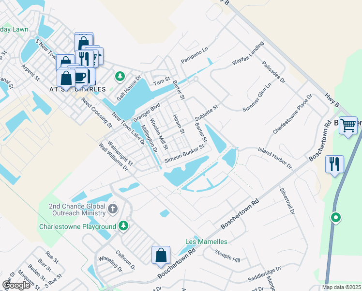 map of restaurants, bars, coffee shops, grocery stores, and more near 3410 East Lime Kiln in Saint Charles