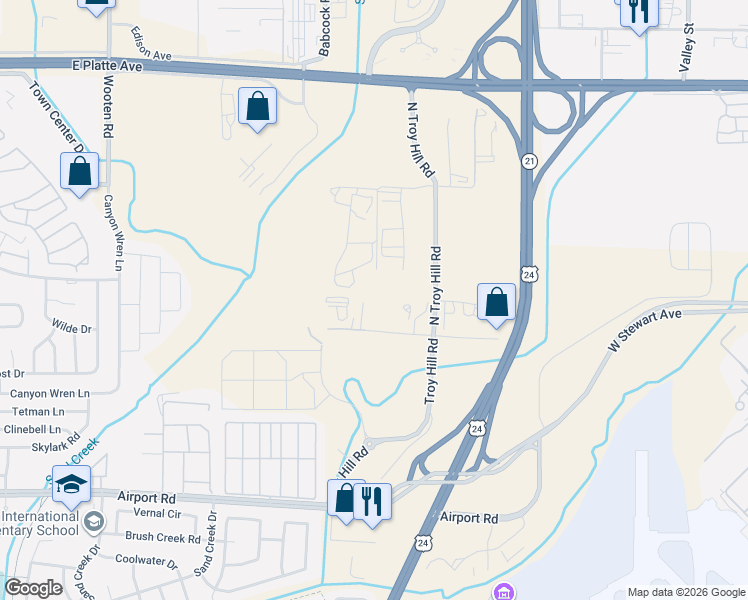 map of restaurants, bars, coffee shops, grocery stores, and more near 5618 East Pikes Peak Avenue in Colorado Springs