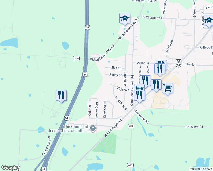 map of restaurants, bars, coffee shops, grocery stores, and more near 920 Dixie Avenue in Fulton