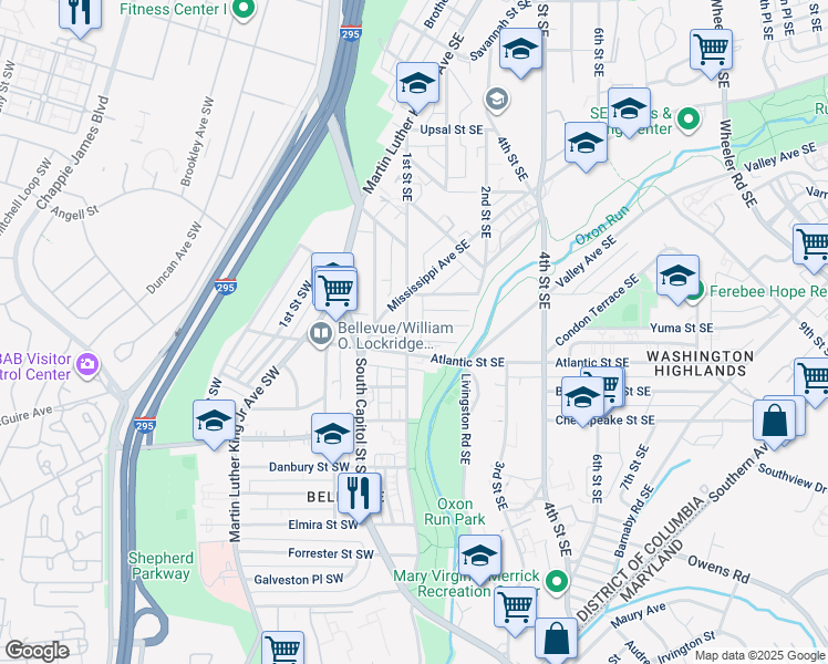 map of restaurants, bars, coffee shops, grocery stores, and more near 3924 1st Street Southeast in Washington