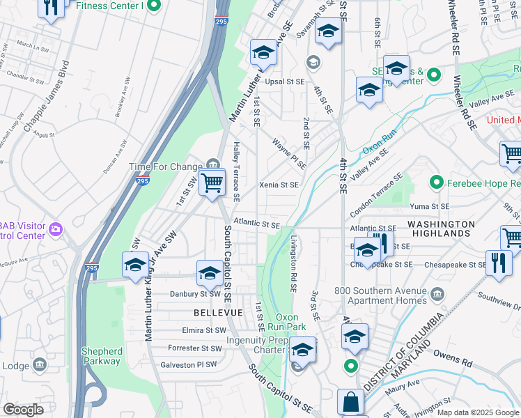 map of restaurants, bars, coffee shops, grocery stores, and more near 3924 First Street Southeast in Washington