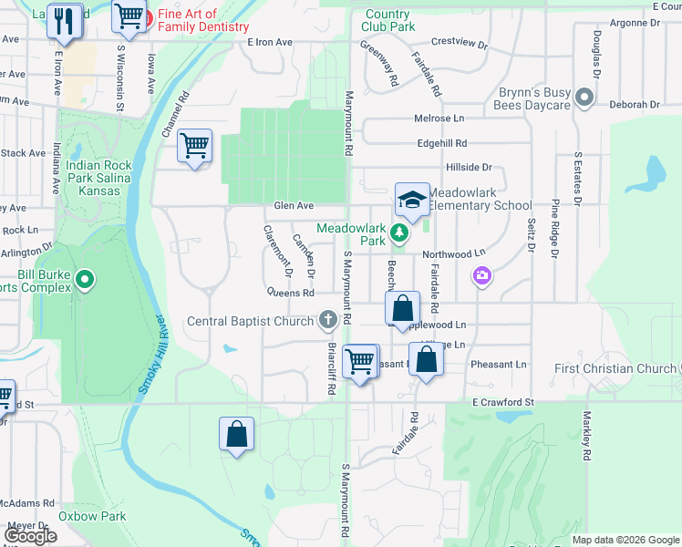 map of restaurants, bars, coffee shops, grocery stores, and more near 511 Regent Rd in Salina
