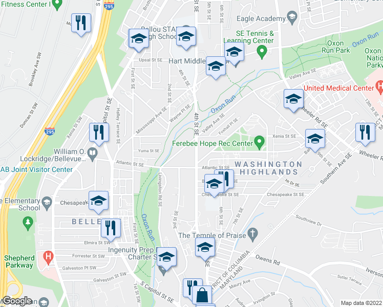 map of restaurants, bars, coffee shops, grocery stores, and more near 101 Independence Avenue Southeast in Washington