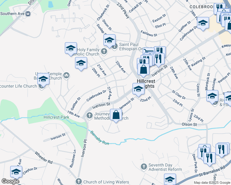 map of restaurants, bars, coffee shops, grocery stores, and more near 4205 21st Place in Temple Hills