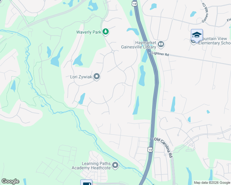 map of restaurants, bars, coffee shops, grocery stores, and more near 15111 Jupiter Hills Lane in Haymarket