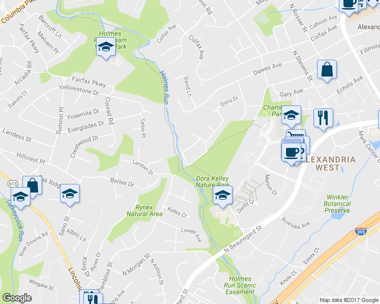 map of restaurants, bars, coffee shops, grocery stores, and more near 1911 Hawthorne Avenue in Alexandria
