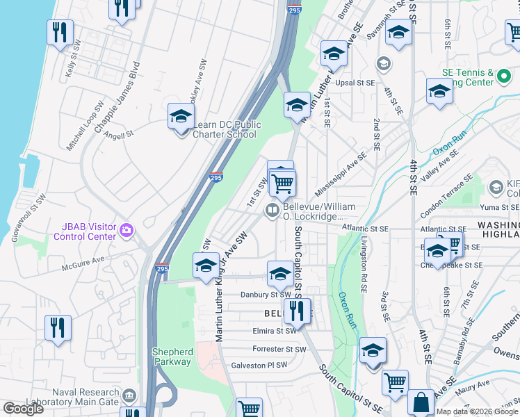 map of restaurants, bars, coffee shops, grocery stores, and more near 101 Independence Avenue Southeast in Washington