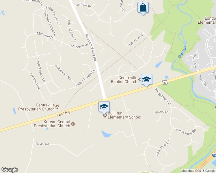 map of restaurants, bars, coffee shops, grocery stores, and more near 6304 Barnesdale Path in Centreville