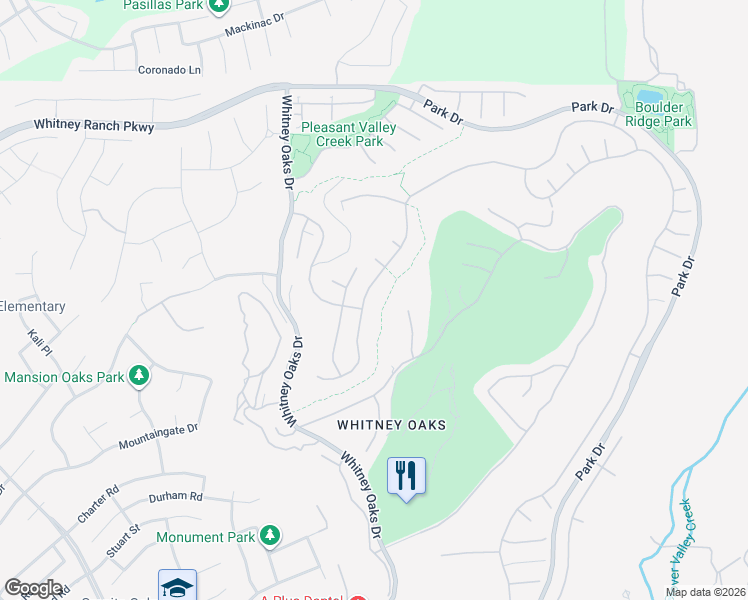map of restaurants, bars, coffee shops, grocery stores, and more near 3641 Black Oak Drive in Rocklin