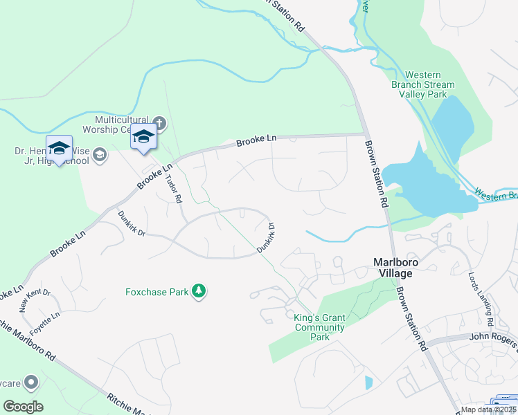 map of restaurants, bars, coffee shops, grocery stores, and more near 12829 Dunkirk Drive in Upper Marlboro