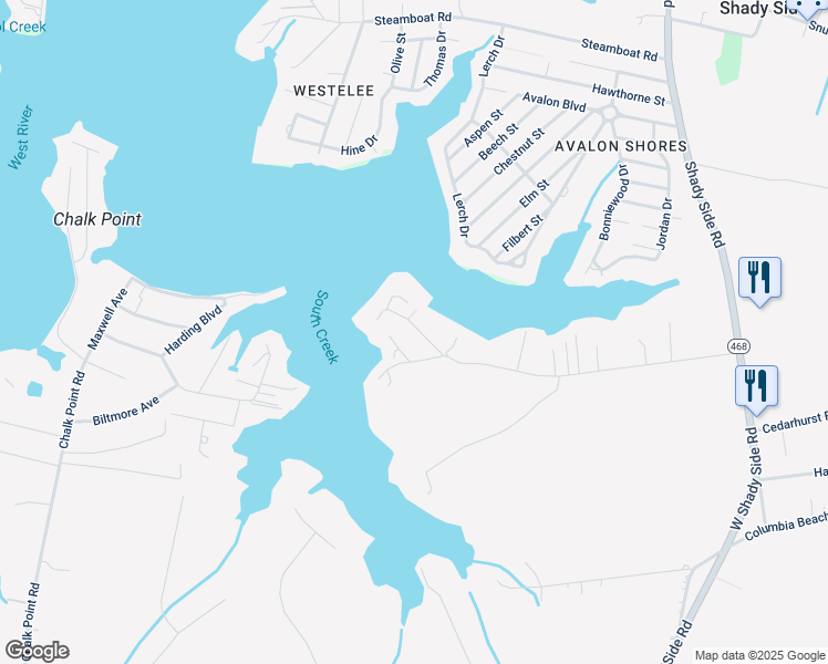 map of restaurants, bars, coffee shops, grocery stores, and more near 1240 West River Road in Shady Side