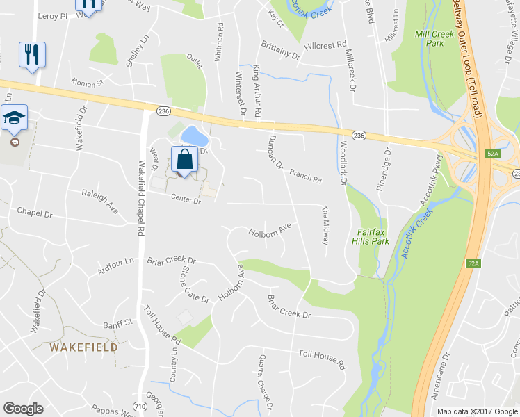 map of restaurants, bars, coffee shops, grocery stores, and more near 8301 The Midway in Annandale