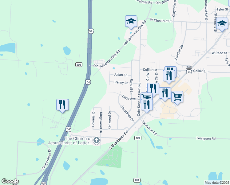 map of restaurants, bars, coffee shops, grocery stores, and more near 920 Dixie Ave in Fulton