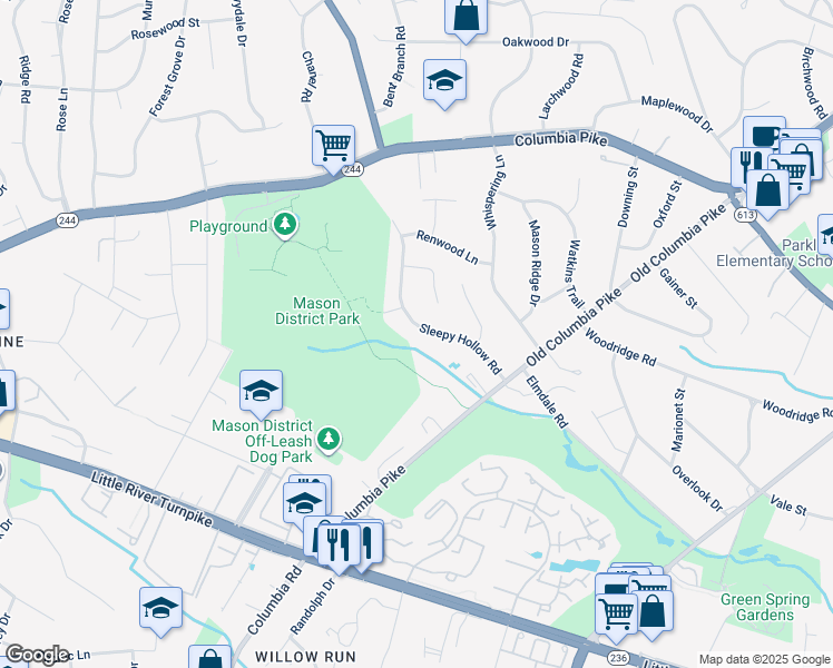 map of restaurants, bars, coffee shops, grocery stores, and more near 4206 Sleepy Hollow Road in Annandale