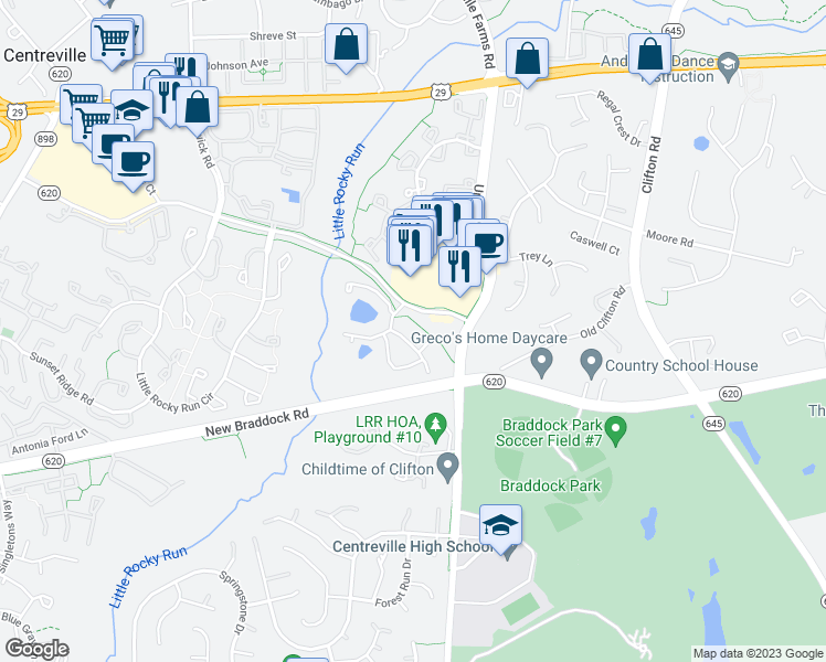 map of restaurants, bars, coffee shops, grocery stores, and more near 13525 Orchard Drive in Clifton