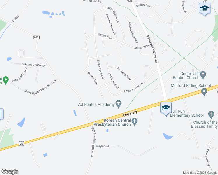 map of restaurants, bars, coffee shops, grocery stores, and more near 15438 Eagle Tavern Lane in Centreville