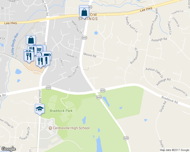 map of restaurants, bars, coffee shops, grocery stores, and more near 13208 Kilby Landing Court in Clifton