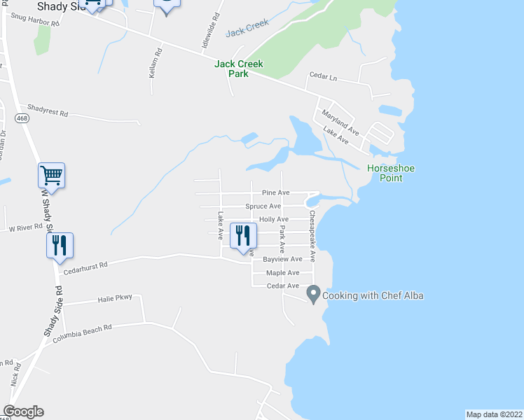 map of restaurants, bars, coffee shops, grocery stores, and more near 1211 Spruce Avenue in Shady Side