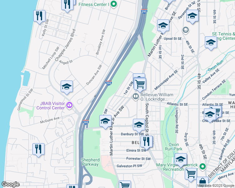 map of restaurants, bars, coffee shops, grocery stores, and more near 3984 2nd Street Southwest in Washington