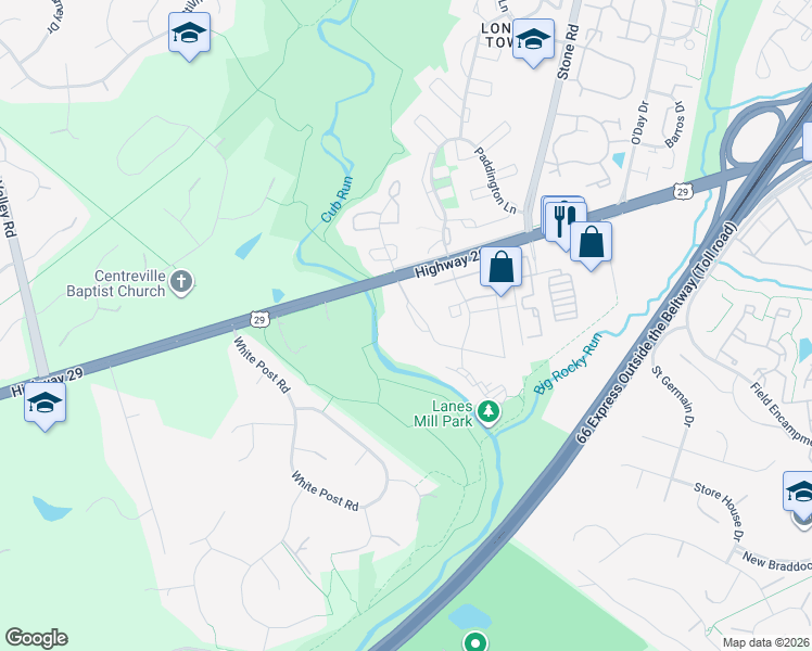 map of restaurants, bars, coffee shops, grocery stores, and more near 14917 Rydell Road in Centreville