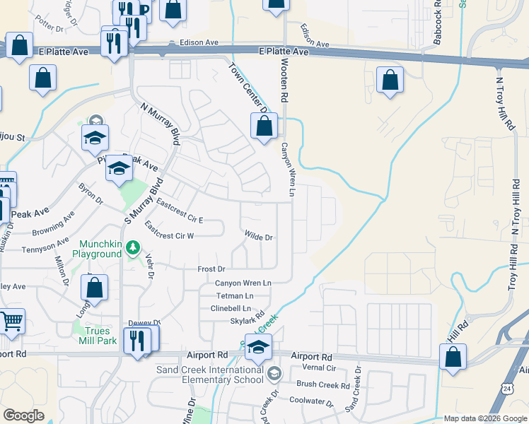 map of restaurants, bars, coffee shops, grocery stores, and more near 4714 Wilde Place in Colorado Springs
