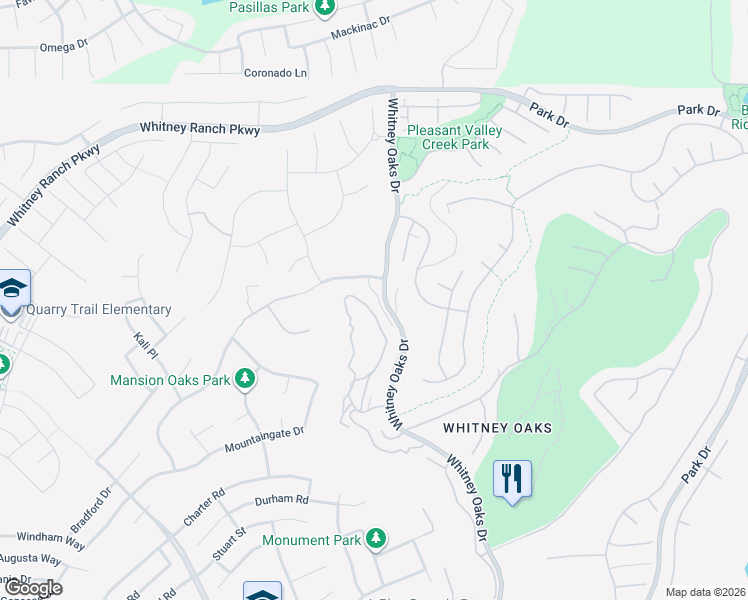 map of restaurants, bars, coffee shops, grocery stores, and more near 3706 Lindbrook Drive in Rocklin