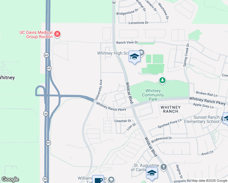 map of restaurants, bars, coffee shops, grocery stores, and more near 1140 Whitney Ranch Parkway in Rocklin