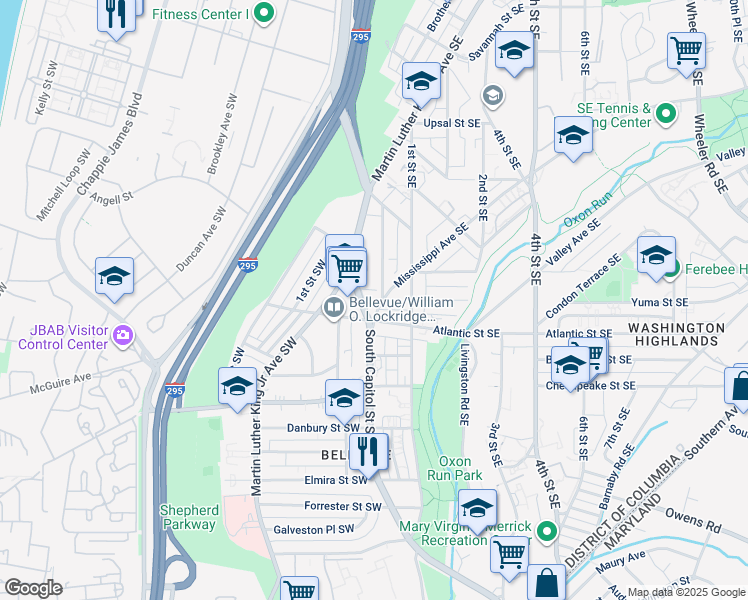 map of restaurants, bars, coffee shops, grocery stores, and more near 101 Independence Avenue Southeast in Washington