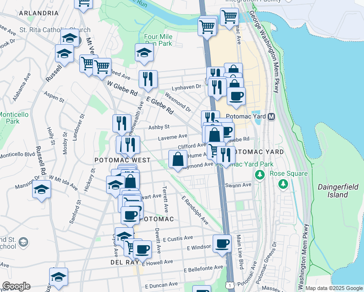 map of restaurants, bars, coffee shops, grocery stores, and more near 101 Independence Avenue Southeast in Washington