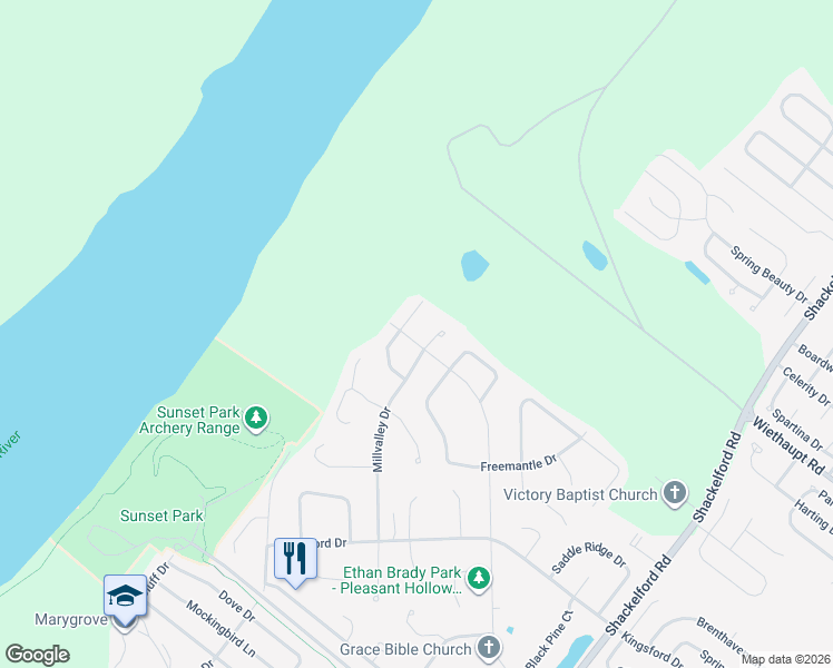 map of restaurants, bars, coffee shops, grocery stores, and more near 2428 Central Parkway in Florissant