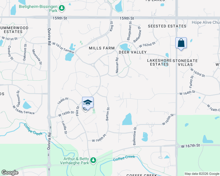 map of restaurants, bars, coffee shops, grocery stores, and more near 16377 Barton Street in Overland Park