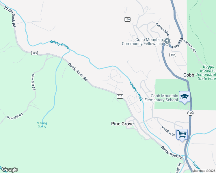 map of restaurants, bars, coffee shops, grocery stores, and more near 9395 Gordon Springs Drive in Kelseyville