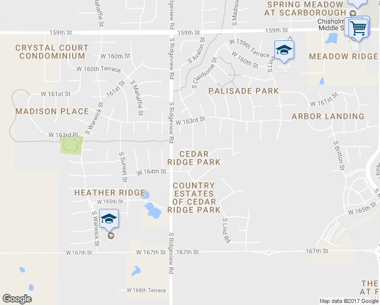 map of restaurants, bars, coffee shops, grocery stores, and more near 18215 West 163rd Terrace in Olathe