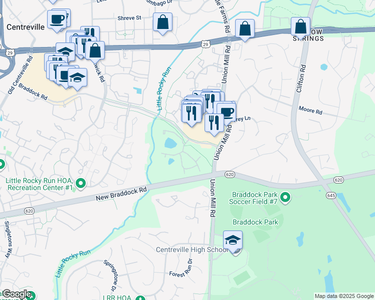 map of restaurants, bars, coffee shops, grocery stores, and more near 13507 Orchard Drive in Clifton