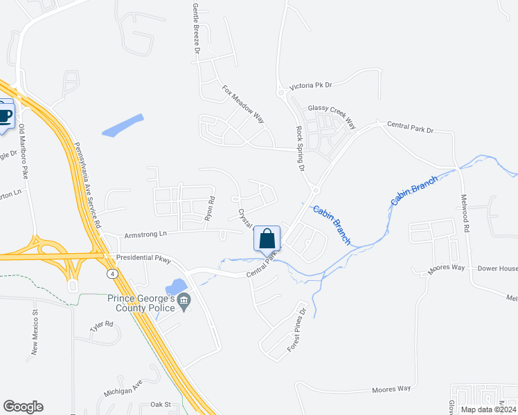 map of restaurants, bars, coffee shops, grocery stores, and more near Winding Waters Terrace in Upper Marlboro
