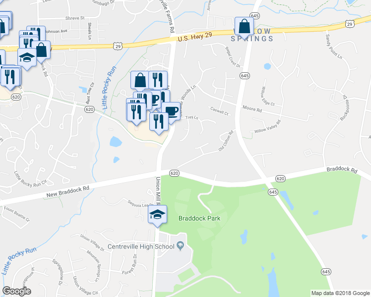 map of restaurants, bars, coffee shops, grocery stores, and more near 13318 Sturno Drive in Clifton