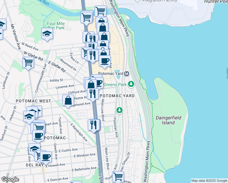 map of restaurants, bars, coffee shops, grocery stores, and more near 101 Independence Avenue Southeast in Washington