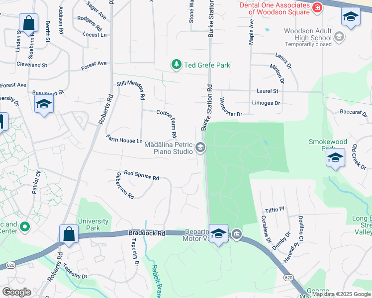 map of restaurants, bars, coffee shops, grocery stores, and more near 10005 Cotton Farm Road in Fairfax