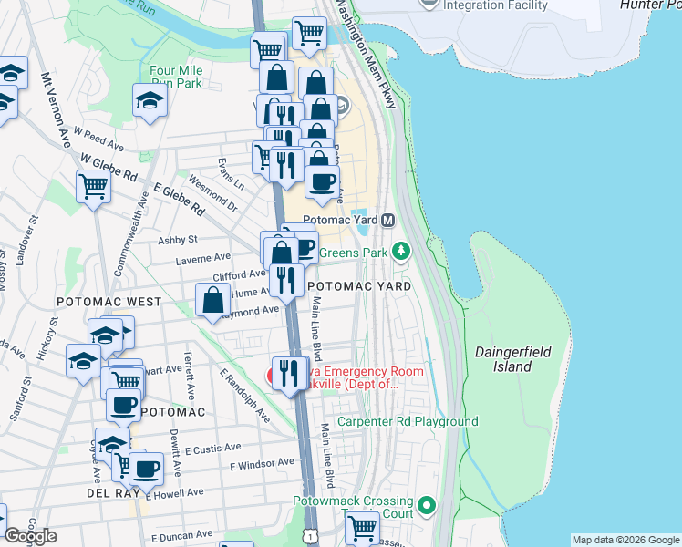 map of restaurants, bars, coffee shops, grocery stores, and more near 101 Independence Avenue Southeast in Washington