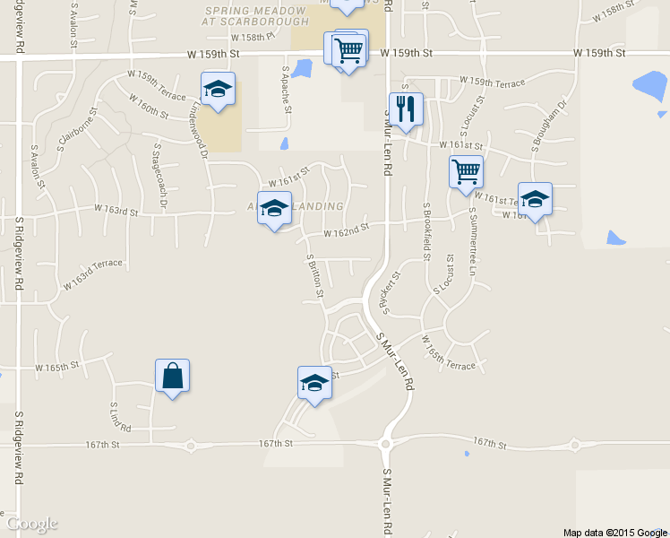 map of restaurants, bars, coffee shops, grocery stores, and more near 16337 South Laurelwood Street in Olathe