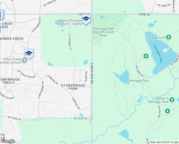 map of restaurants, bars, coffee shops, grocery stores, and more near 16340 South Lackman Road in Olathe