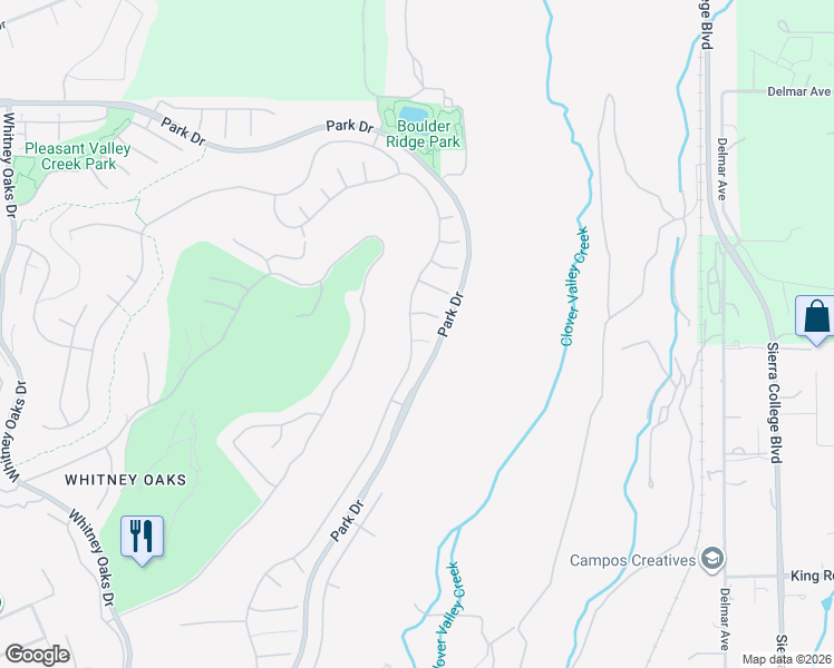 map of restaurants, bars, coffee shops, grocery stores, and more near 2811 Winchester Court in Rocklin