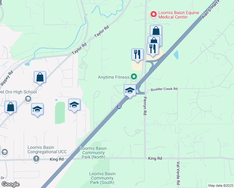 map of restaurants, bars, coffee shops, grocery stores, and more near 7282 Orchard Circle in Penryn