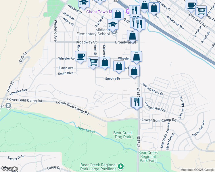 map of restaurants, bars, coffee shops, grocery stores, and more near 2265 Spectra Drive in Colorado Springs