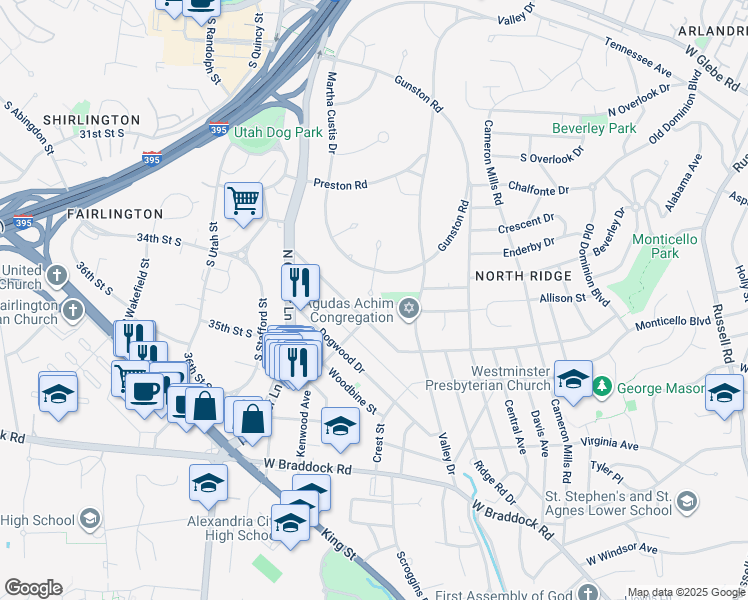 map of restaurants, bars, coffee shops, grocery stores, and more near 3106 Ravensworth Place in Alexandria