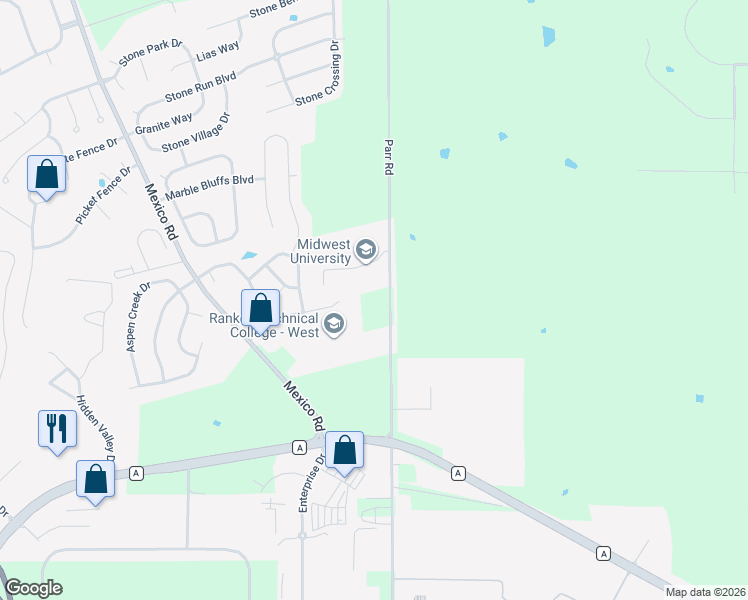map of restaurants, bars, coffee shops, grocery stores, and more near 160 Brookshire Creek Drive in Wentzville