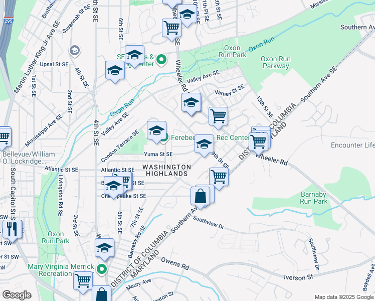 map of restaurants, bars, coffee shops, grocery stores, and more near 856 Yuma St SE in Washington